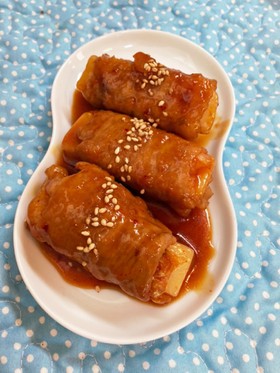 お餅とキムチの豚肉巻き