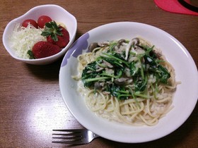 ツナとほうれん草のクリームスープパスタ