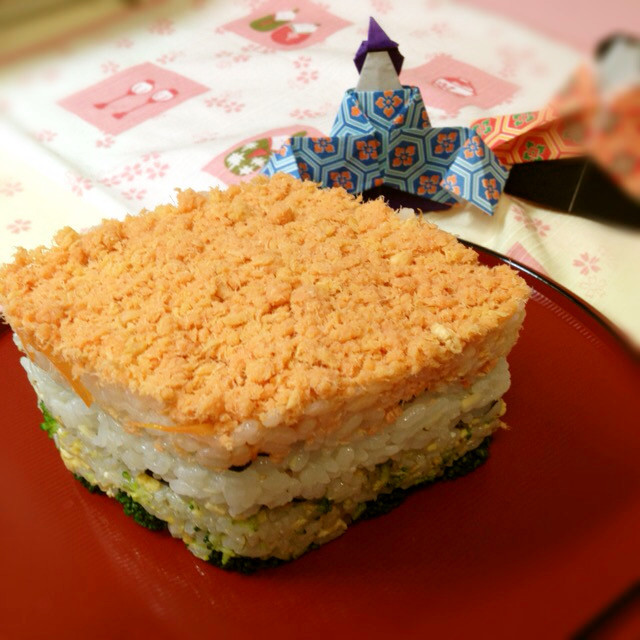 ひな祭り押し寿司・ひし餅ふう・簡単の画像