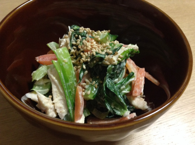 小松菜とささみのごまみそマヨ和えの画像