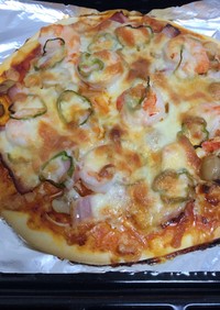 海老とマッシュルームのピザ