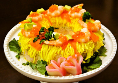 ひな祭り ちらし寿司　ケーキ寿司の写真
