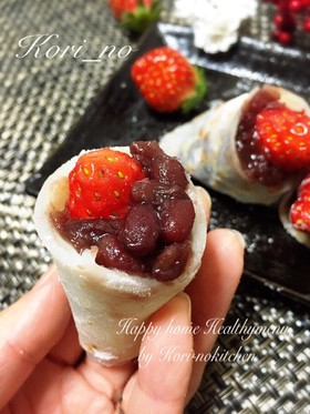 小麦粉、卵無し♡白いどら焼き♡苺巻き