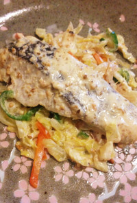 白身魚と野菜のゴマ味噌マヨネーズ焼き