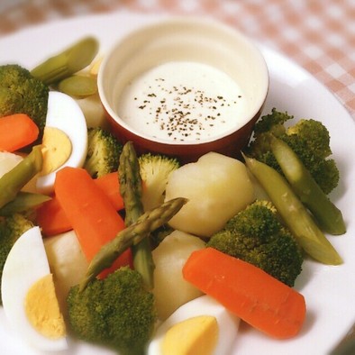 温野菜と簡単絶品チーズソースの写真