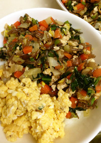 ヘルシー！豆腐と卵と野菜のカラフル丼