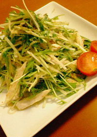鶏と水菜と千切り大根のサラダ