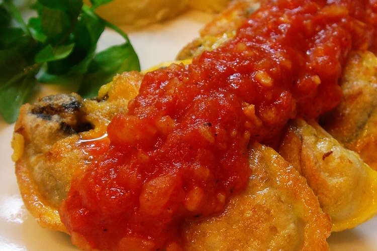 チーズ風味の牡蠣ピカタ トマトソース添え レシピ 作り方 By バナナざくろ クックパッド 簡単おいしいみんなのレシピが376万品