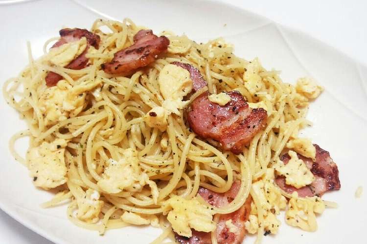 簡単 卵とベーコンとバジルのパスタ レシピ 作り方 By かしゆっか クックパッド 簡単おいしいみんなのレシピが361万品