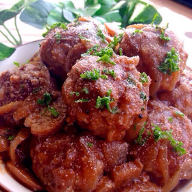 麩わ♡チーズinミートボールのデミ煮