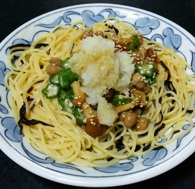 なめこ納豆オクラパスタ