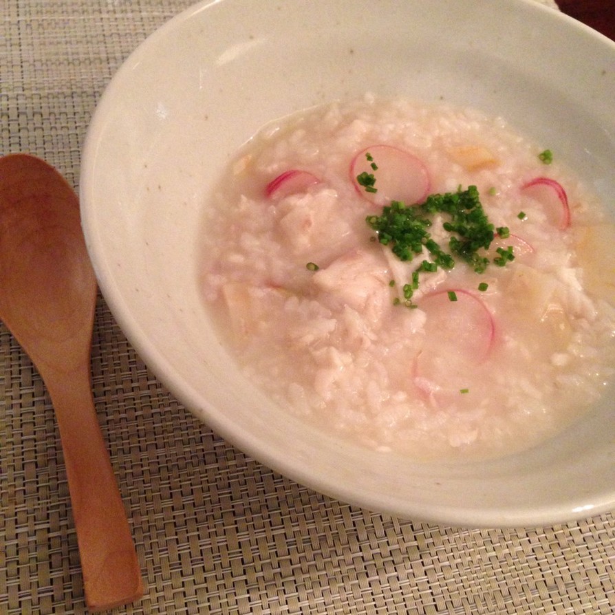 根菜と白身魚の塩粥の画像