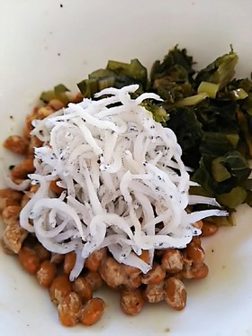 野沢菜漬けとしらすのウマウマ納豆