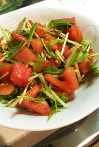 水菜とトマトのにんにくたれサラダ