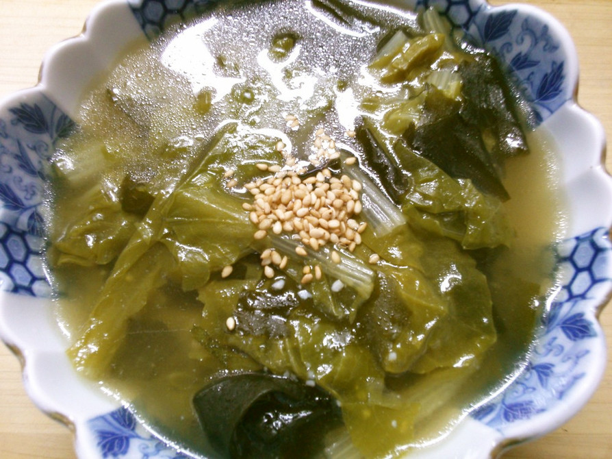簡単 早い 山東菜 ワカメの中華スープ の画像