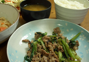 小松菜と豚肉の塩昆布炒めの画像