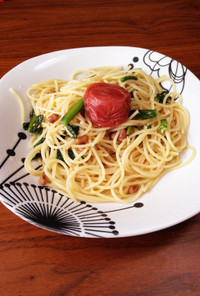 島野菜からし菜のチキナー納豆梅パスタ