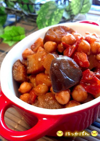 ひよこ豆と茄子のトマト＆どろソース炒め