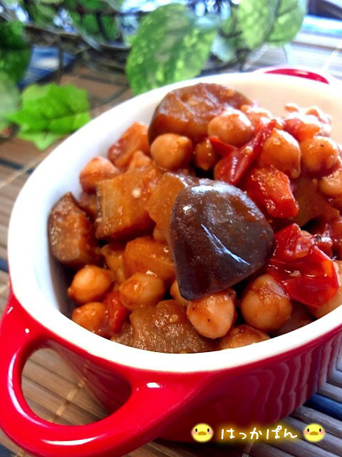 ひよこ豆と茄子のトマト＆どろソース炒めの画像