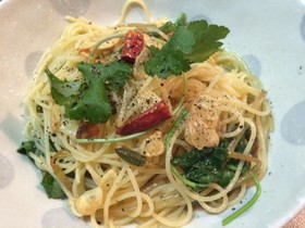 つくしとみつばのペペロンチーノ
