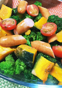 温野菜とソーセージの彩りサラダ、お弁当◎