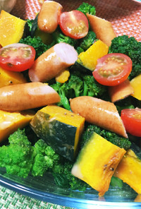 温野菜とソーセージの彩りサラダ、お弁当◎