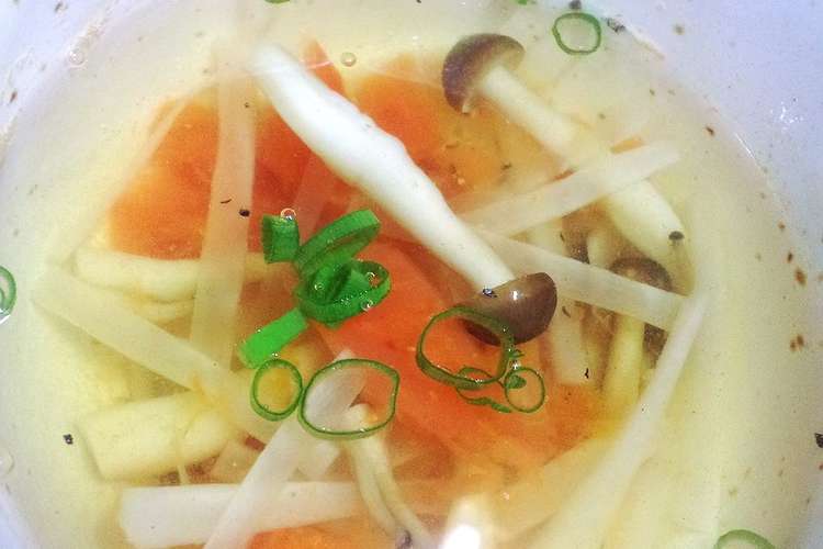 簡単 ほんだしでトマトとしめじのスープ レシピ 作り方 By ツキちゃんママ クックパッド