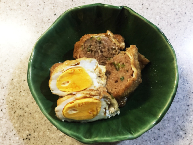 豚ひき肉と卵のお揚げ巾着煮の画像