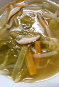 簡単　山東菜と　もやし　椎茸の　塩スープ