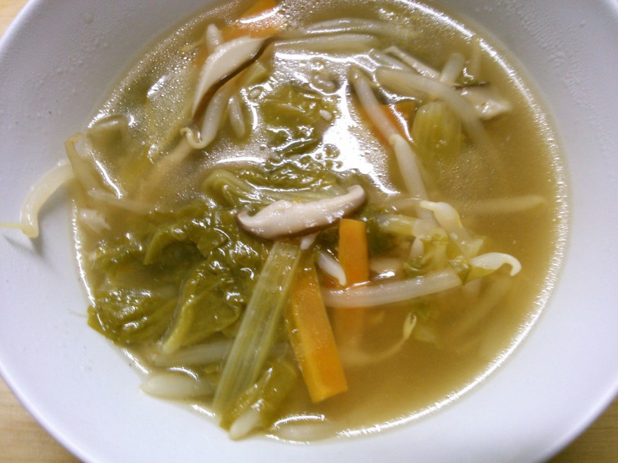 簡単　山東菜と　もやし　椎茸の　塩スープの画像