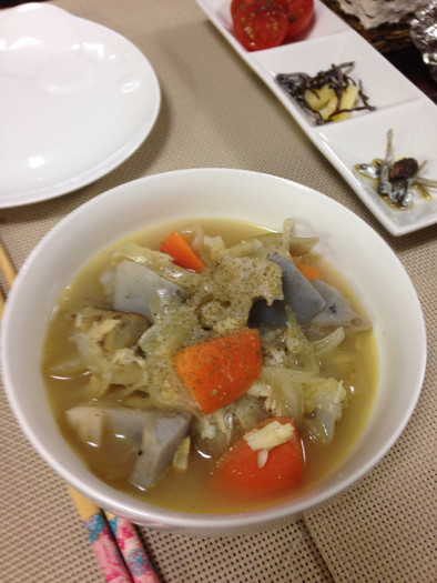 根菜と白身魚のポトフの写真