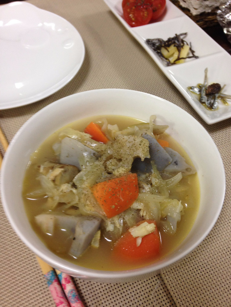根菜と白身魚のポトフの画像