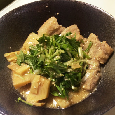 豚バラとタケノコの味噌煮✩水菜のせの写真