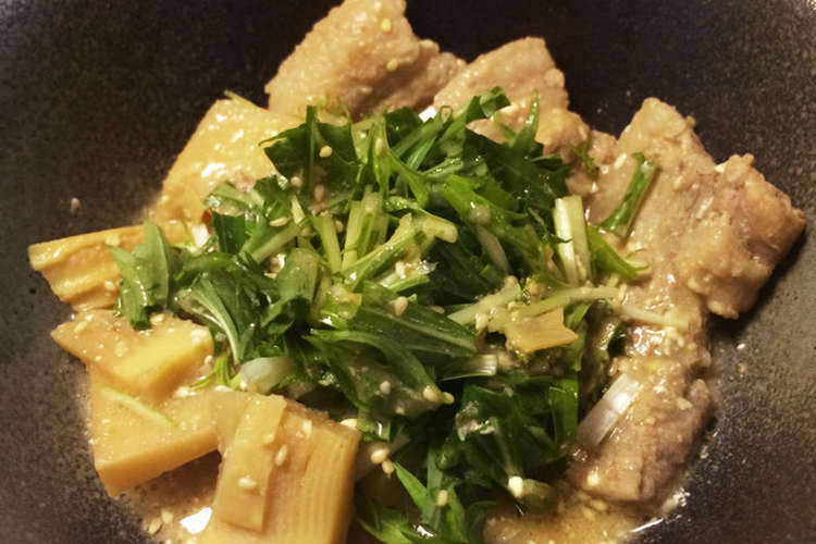 豚バラとタケノコの味噌煮 水菜のせ レシピ 作り方 By トンチ クックパッド 簡単おいしいみんなのレシピが357万品