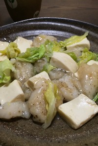 豆腐と春キャベツと舌平目の中華風炒め