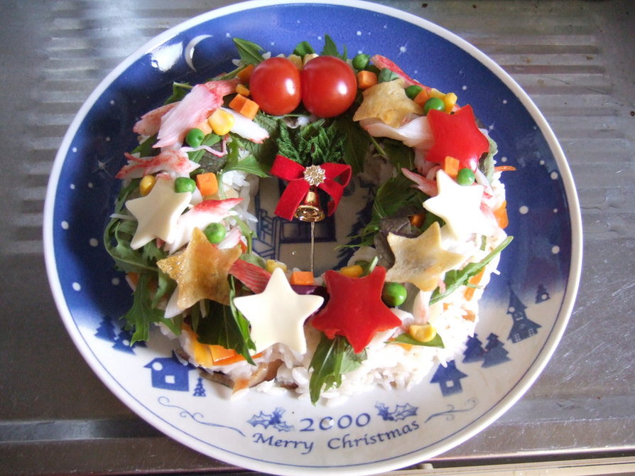 クリスマスリース寿司サラダの画像