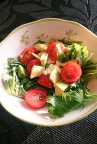 水切りヨーグルトと水菜トマトサラダ