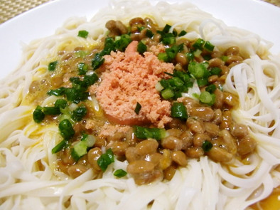 ★糖質０ｇ麺の＊納豆と明太子のパスタ風＊の写真