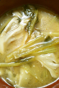 簡単　小松菜　椎茸　舞茸の　ピリ辛スープ