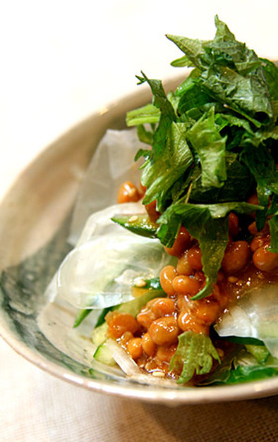 納豆ドレッシングのきゅうりサラダの写真
