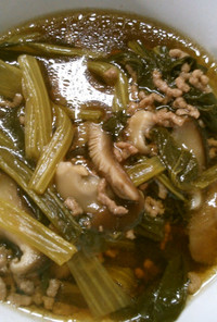 簡単！　小松菜と　椎茸　挽き肉の　和風煮