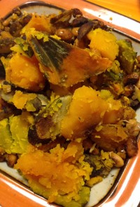 圧力鍋でかぼちゃ、ごぼう、大豆の煮物