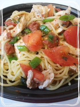 ♛胸肉とトマトの梅シソ冷製パスタ♛