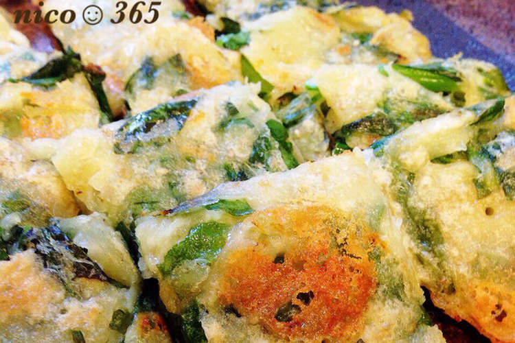 絶品タレと 小松菜とニラのチーズチヂミ レシピ 作り方 By Nico 365 クックパッド 簡単おいしいみんなのレシピが356万品