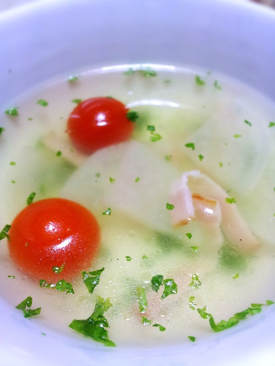 ミニトマトとベーコンの大根スープの画像