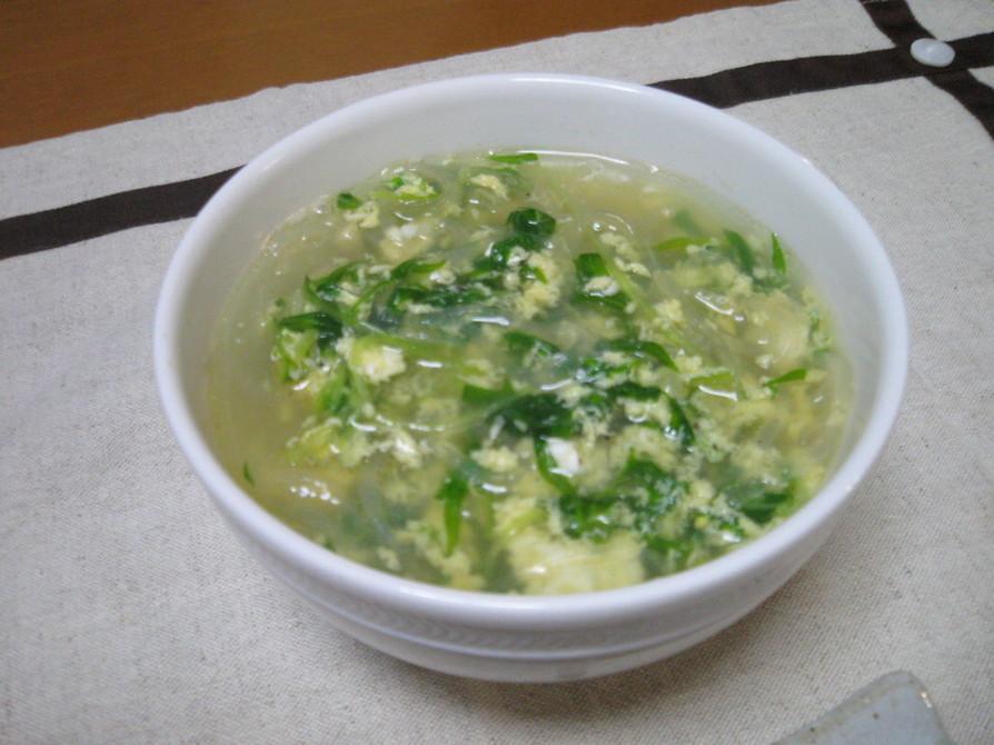 水菜と春雨と卵の中華スープの画像