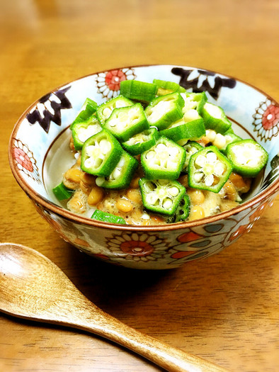納豆とオクラのネバネバ冷たいスープご飯の写真