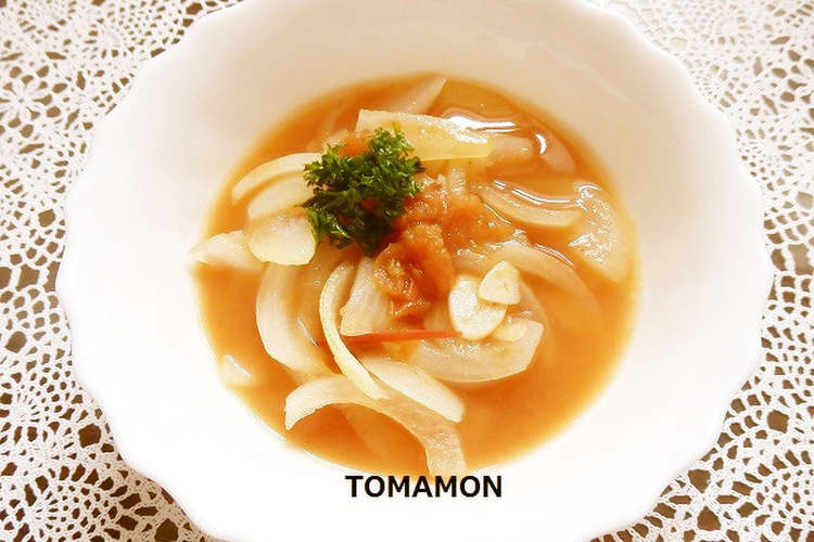 簡単前菜 とまとオニオンガーリックスープ レシピ 作り方 By とまモンカフェ クックパッド