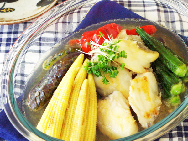 マダラと夏野菜のおろし浸し