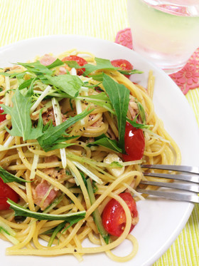 お一人様ランチ*水菜とツナのパスタ